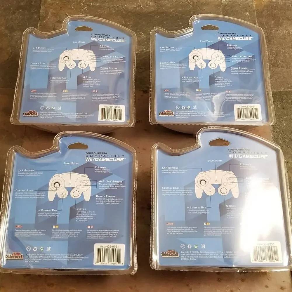 4 Gamecube Controllers - Silver / Platinum (NEW) - Nintendo - Old Skool